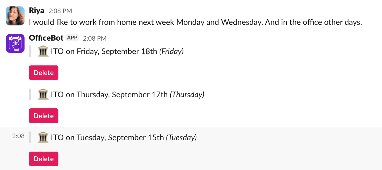 Officebot creating multiple leave events from a single Slack message